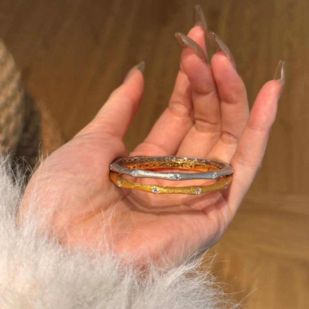 S925 Sterling Silver Bracelet Women's Brushed Craft Zircon Inlaid