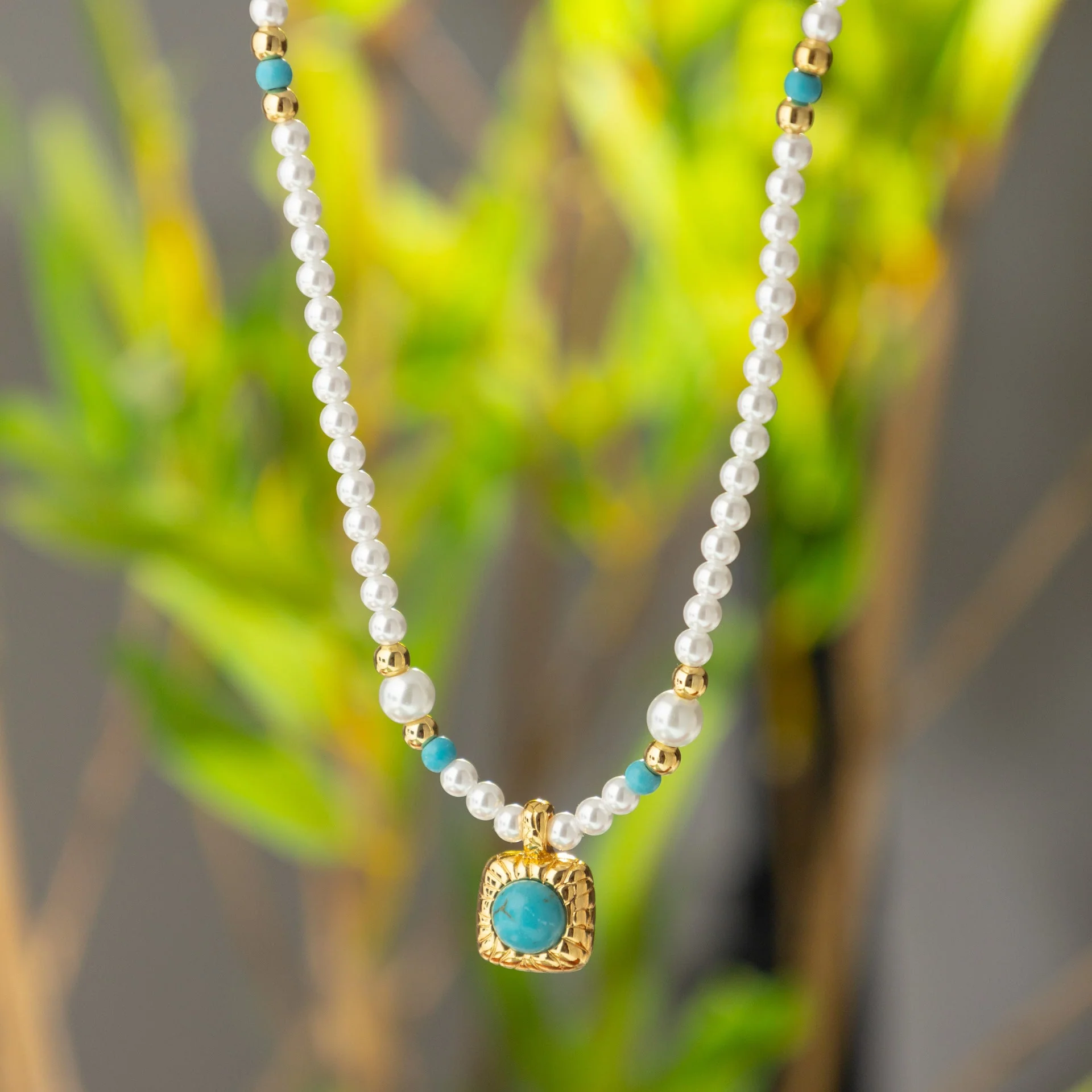 turquoise stone Pearl Necklace