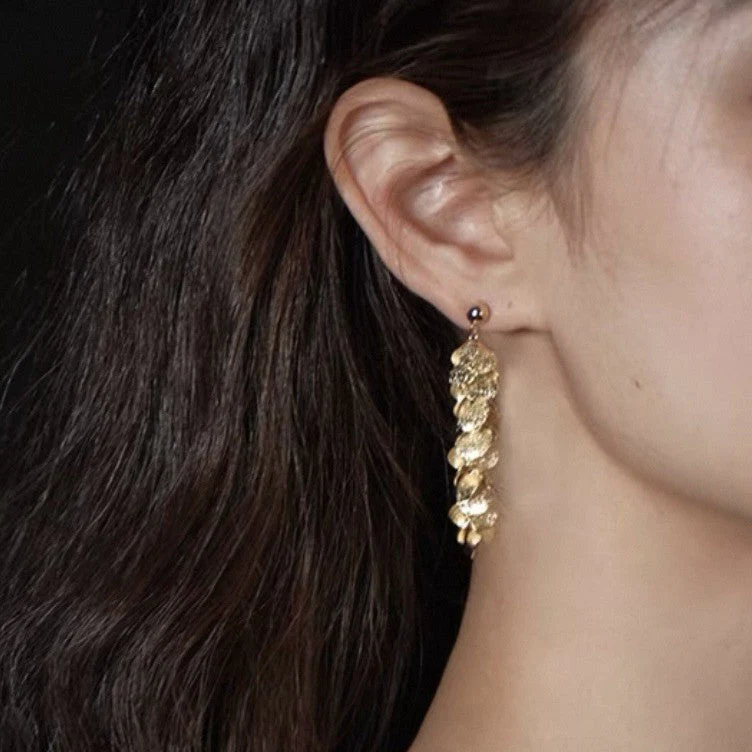 Gold-plated tassel leaf earrings