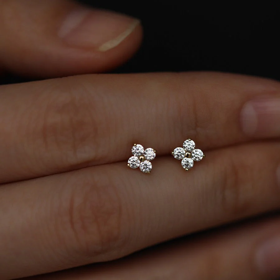 S925 silver plated 18K gold clover necklace bracelet ring earrings set