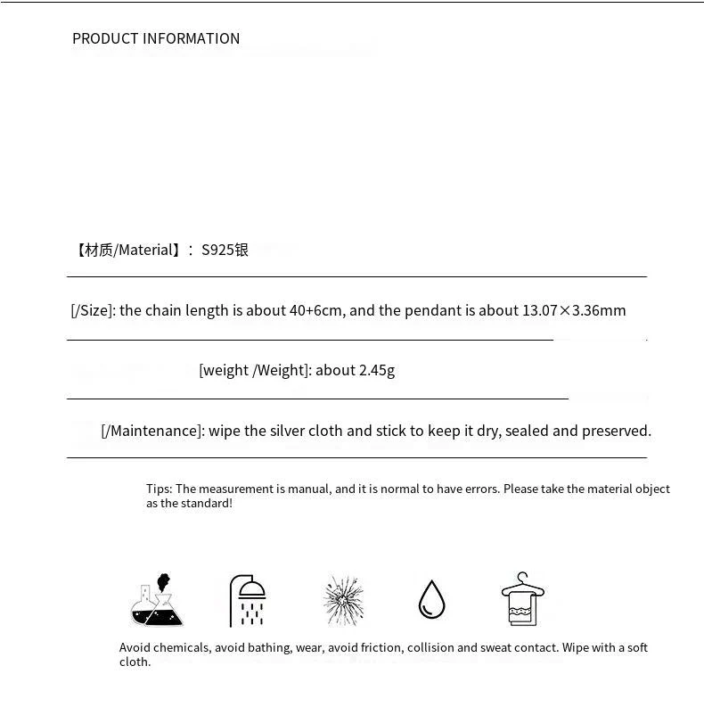 S925 sterling silver necklace zircon pendant drop-shaped