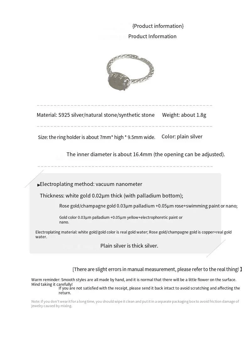 S925 Silver Geometric Oval Crystal Ore Ring