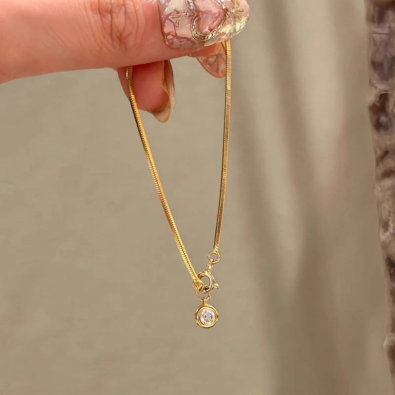 S925 Sterling Silver Bubble Small Round Diamond Snake Bone Bracelet