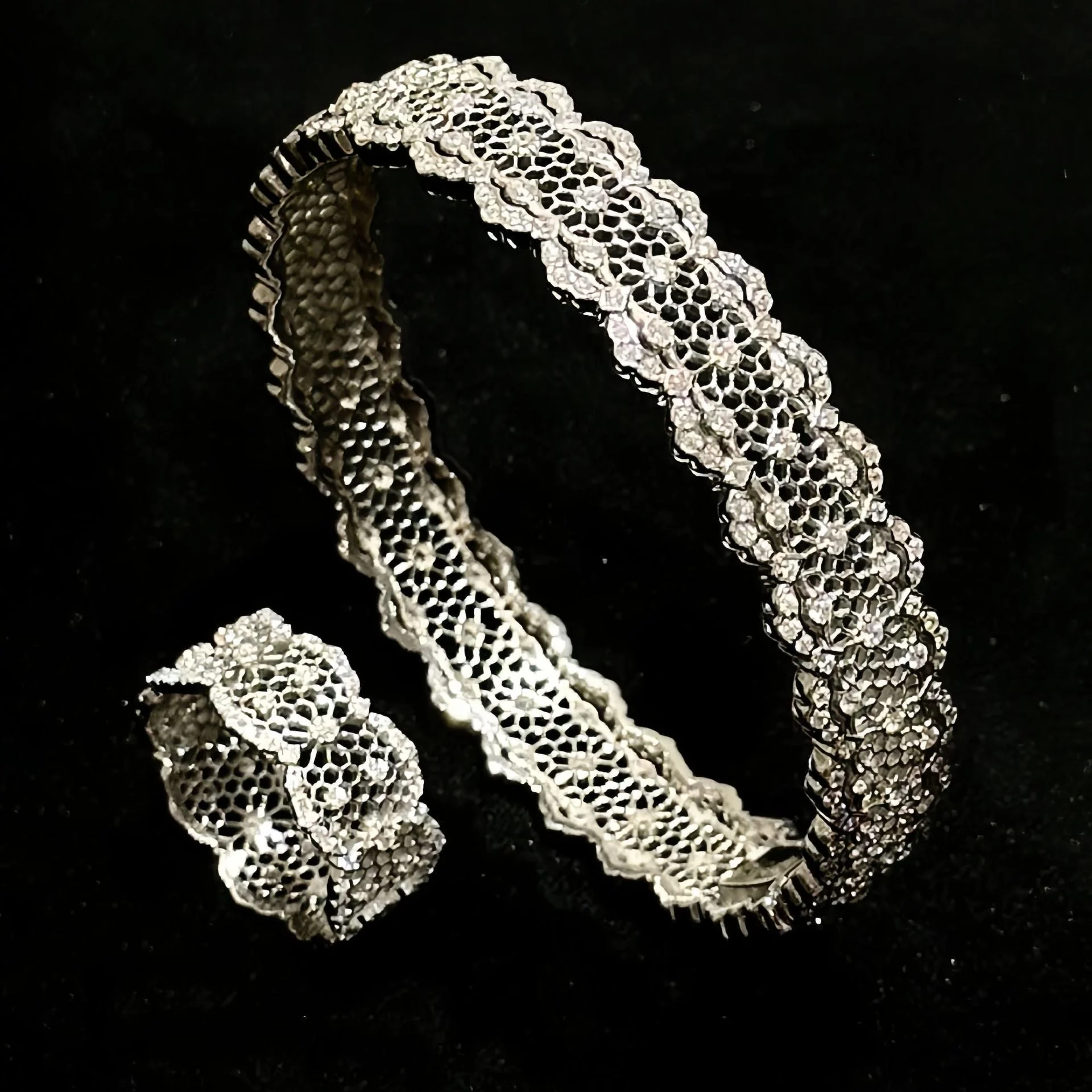 S925 sterling silver openwork lace ring bracelet set