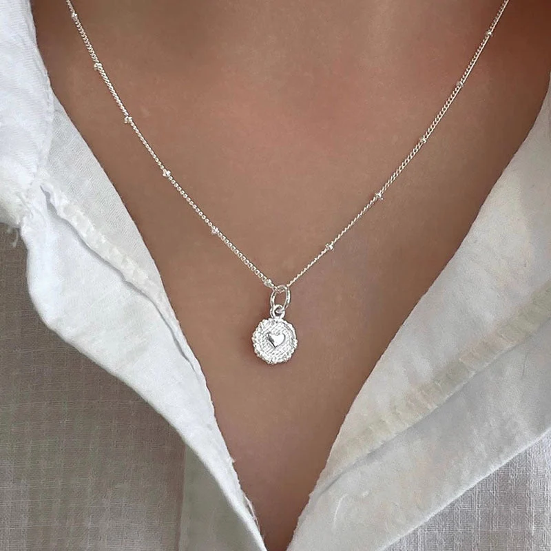 s925 sterling silver small round heart necklace