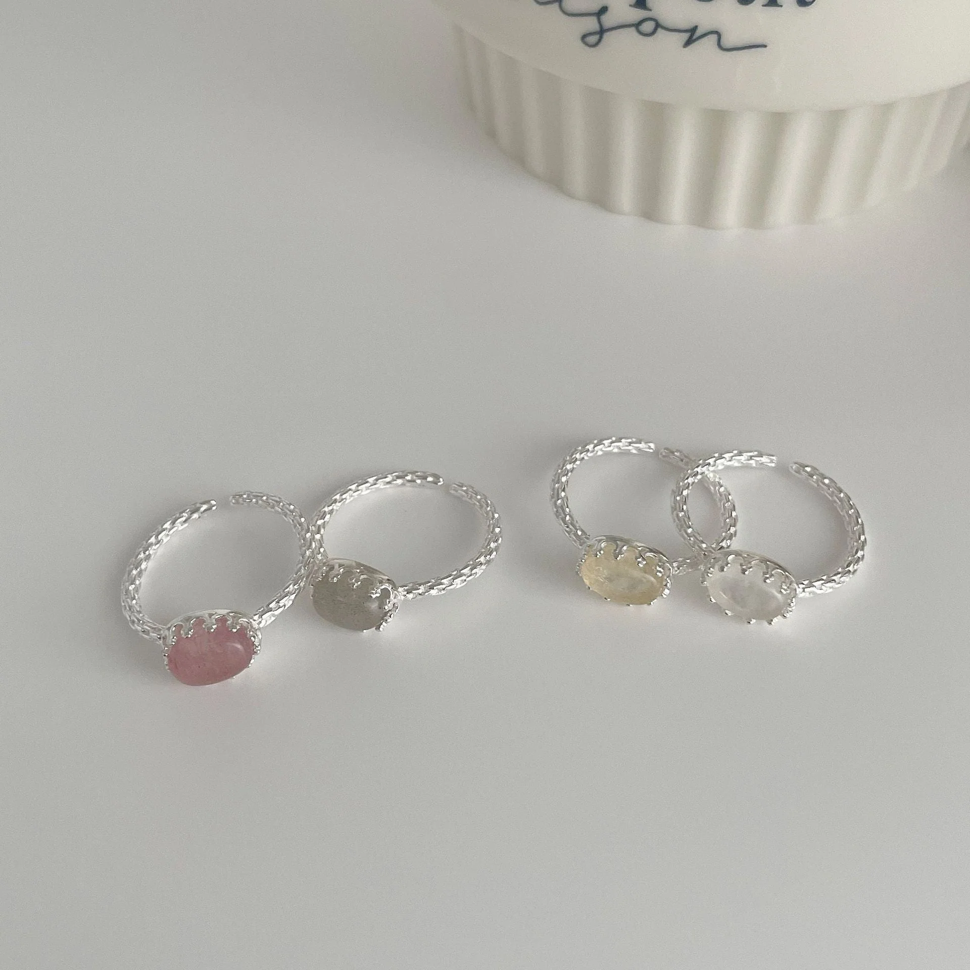 S925 Silver Geometric Oval Crystal Ore Ring