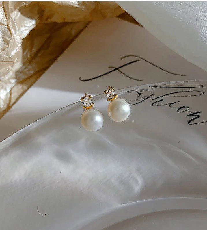 S925 sterling silver Flash Diamond Pearl Earrings
