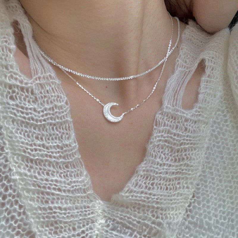 Deep Sea Natural White Mother Shell s925 Sterling Silver Moon Necklace Earring Set