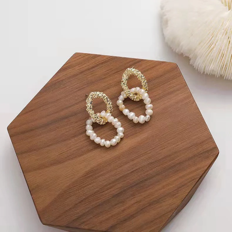 Natural freshwater pearl earrings S925 silver needle baroque irregular