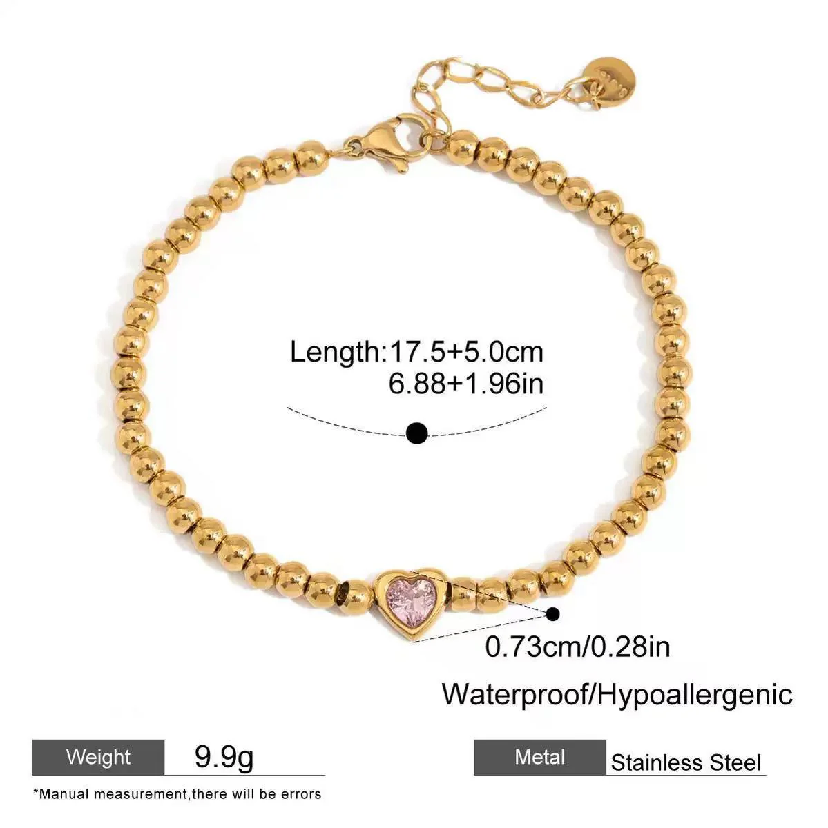 Beaded Design With Pink Zircon Bracelet