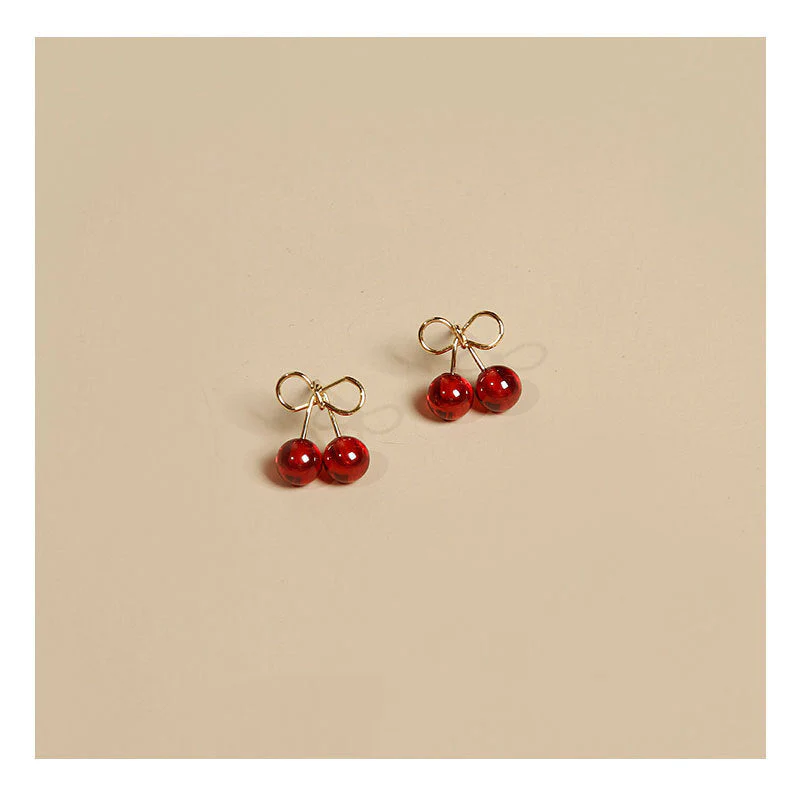 S925 silver red cherry earrings