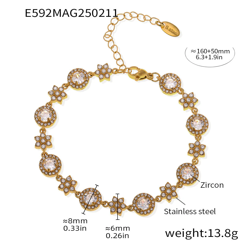 5A Zircon Six Leaf Flower Round Diamond Heavy Industry Design Bracelet