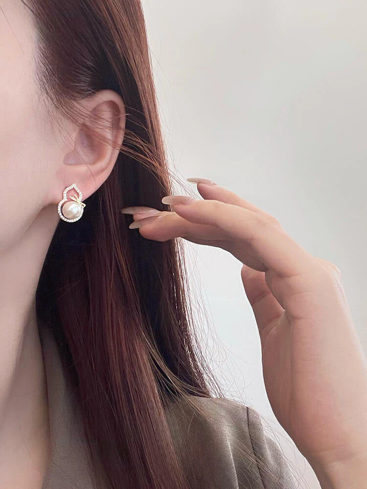 Bow gourd pearl earrings S925 sterling silver