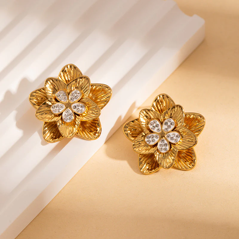 Stainless Steel Flower Texture Earrings