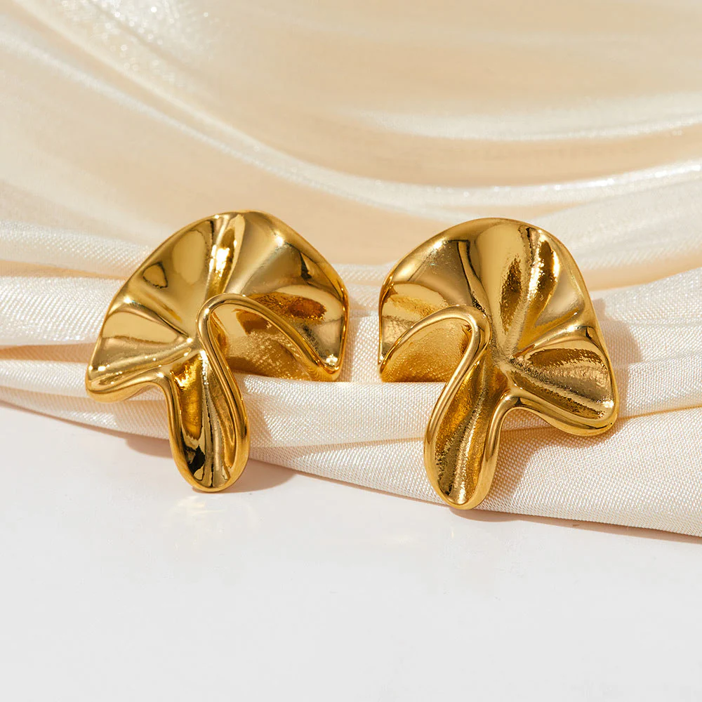 Irregular shaped pleated stainless steel stud earrings
