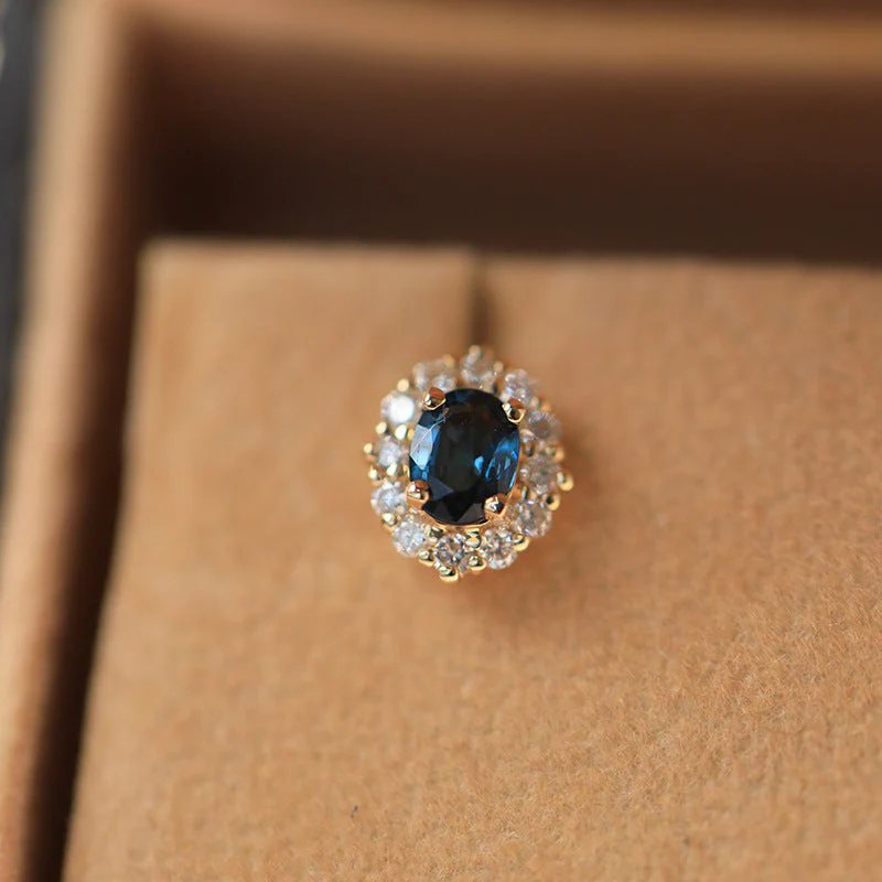 S925 silver plated 18k gold blue pointy zircon earrings