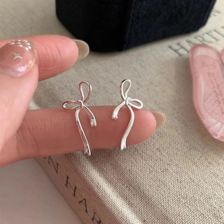 S925 sterling silver bow pierced earrings