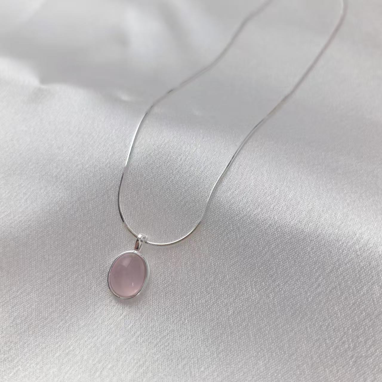 Natural Pink Chalcedony S925 Sterling Silver SET