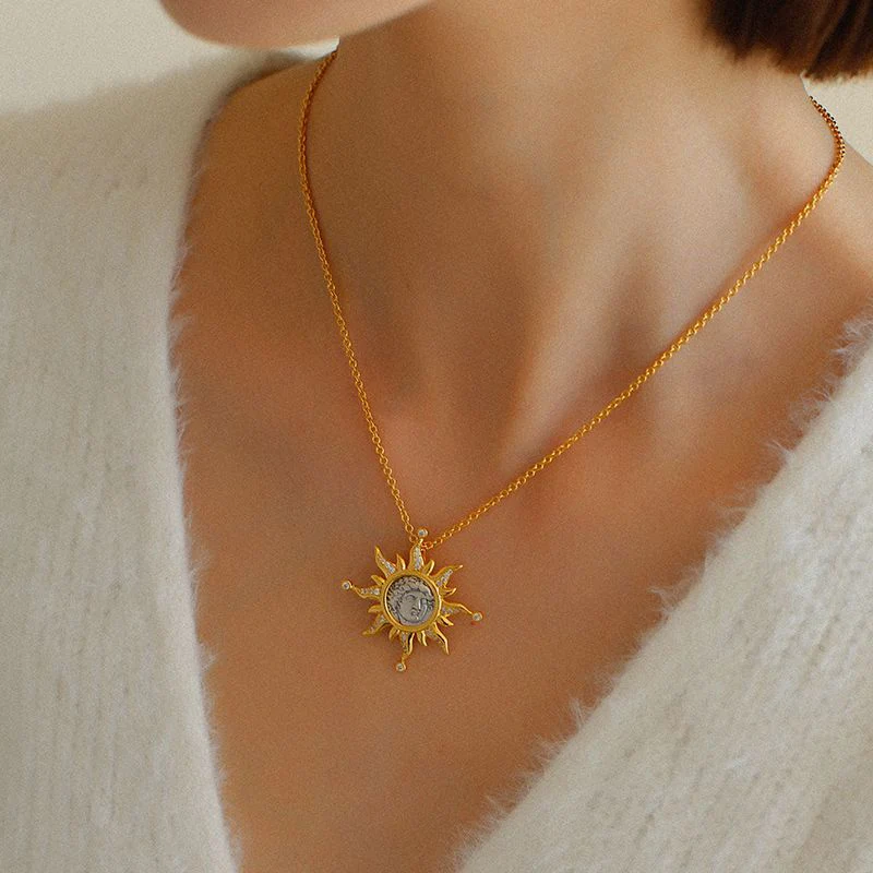 Apollo Silver Coin Necklace Earrings Jewelry Set