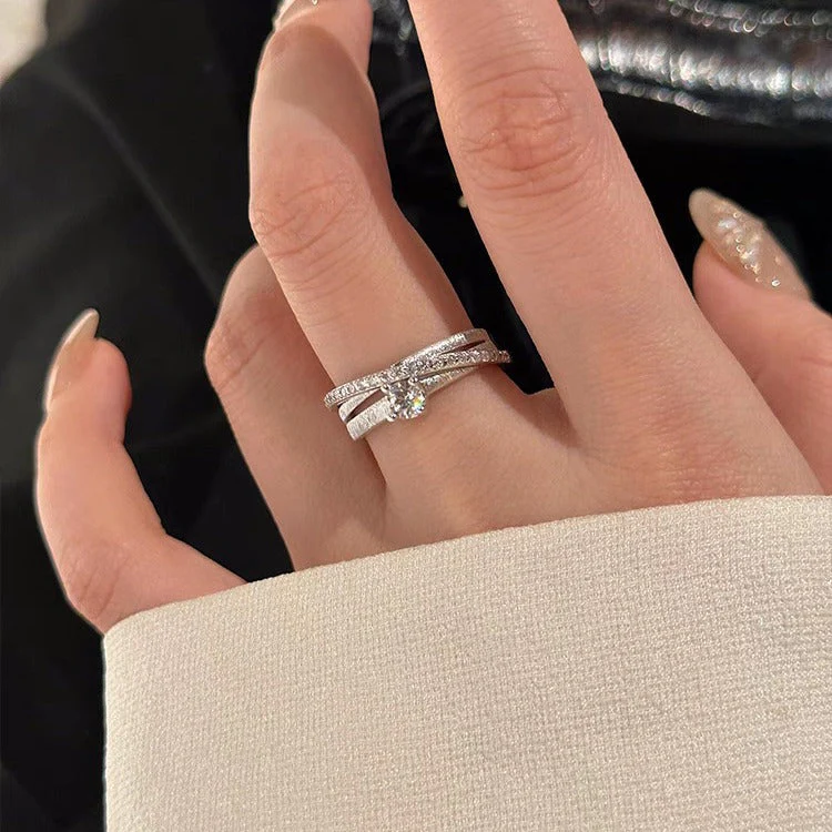 S925 sterling silver three-layer surround micro diamond ring