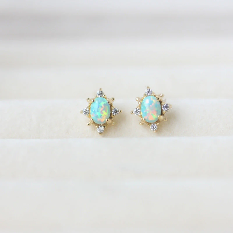 S925 sterling silver plated with 14K gold Opal zircon earrings