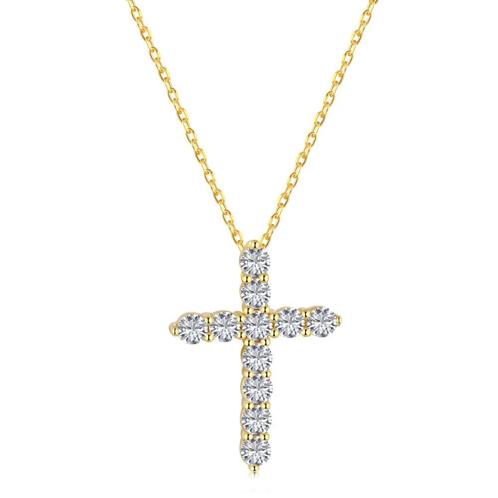 S925 sterling silver gold cross necklace