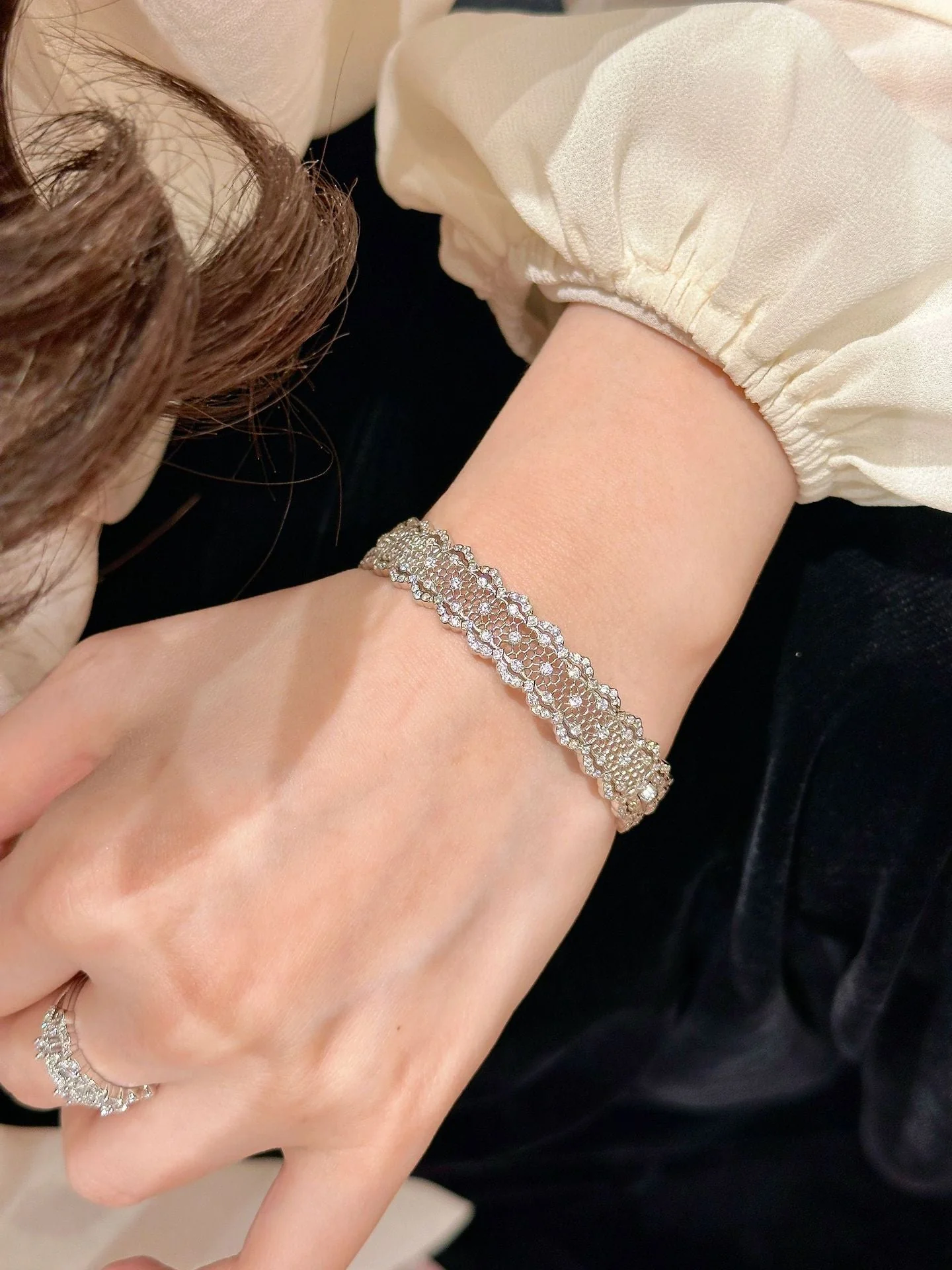 S925 sterling silver openwork lace ring bracelet set