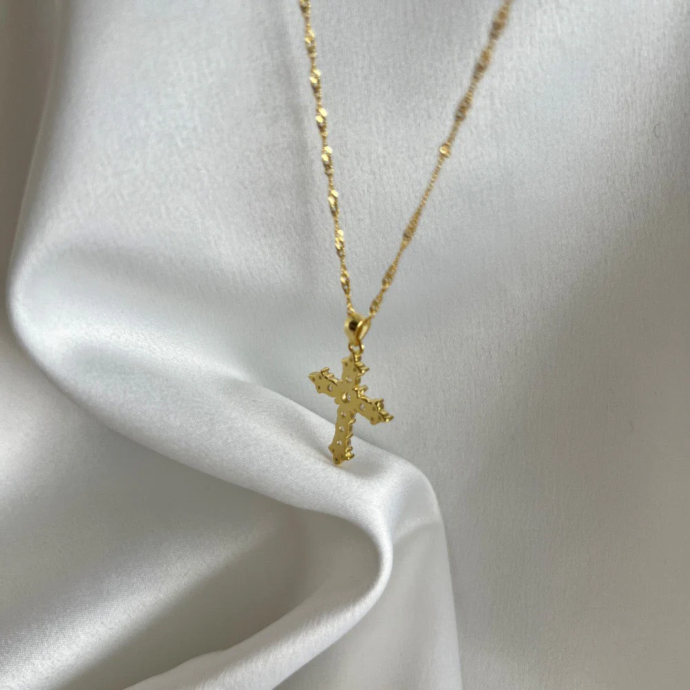 S925 sterling silver gold cross necklace