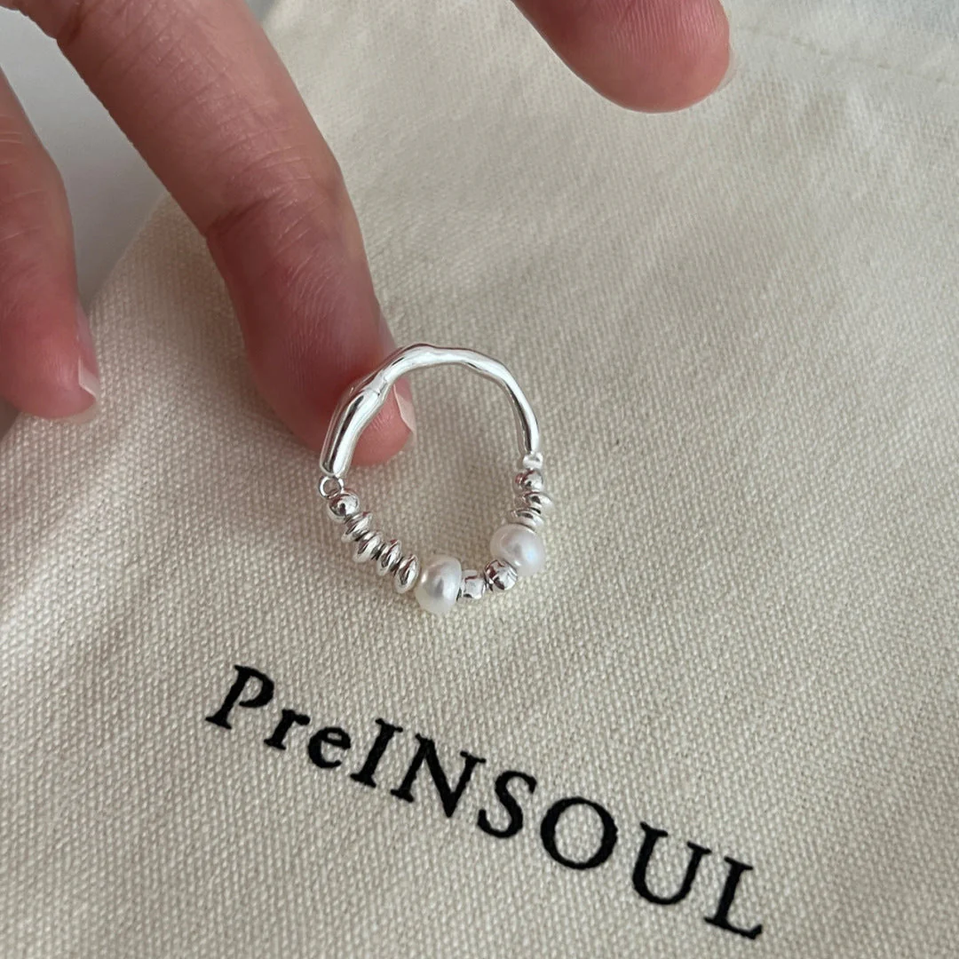 S925 Sterling Silver Freshwater Pearl Broken Silver Ring