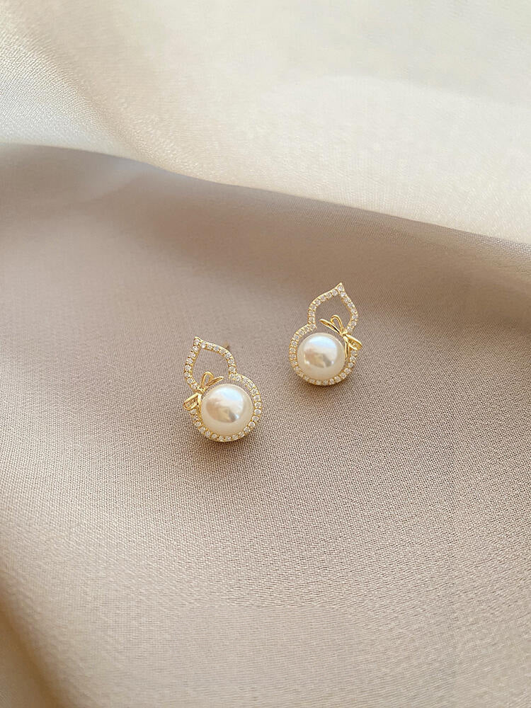 Bow gourd pearl earrings S925 sterling silver