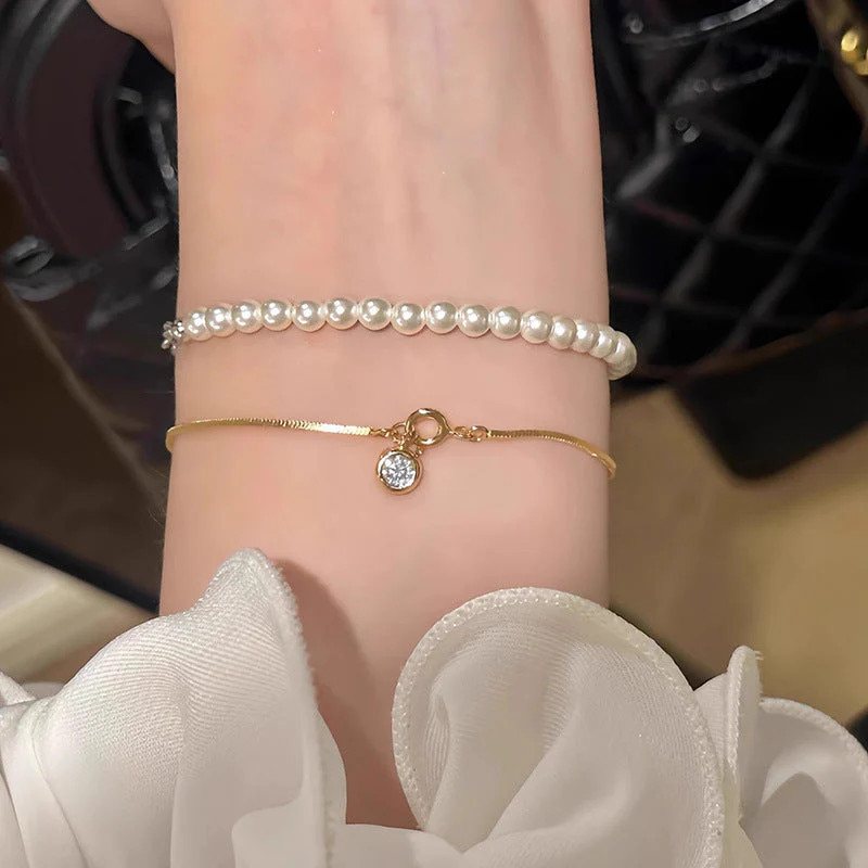 S925 Sterling Silver Bubble Small Round Diamond Snake Bone Bracelet