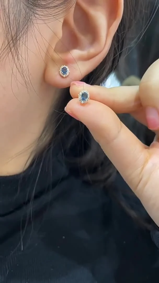 S925 silver plated 18k gold blue pointy zircon earrings