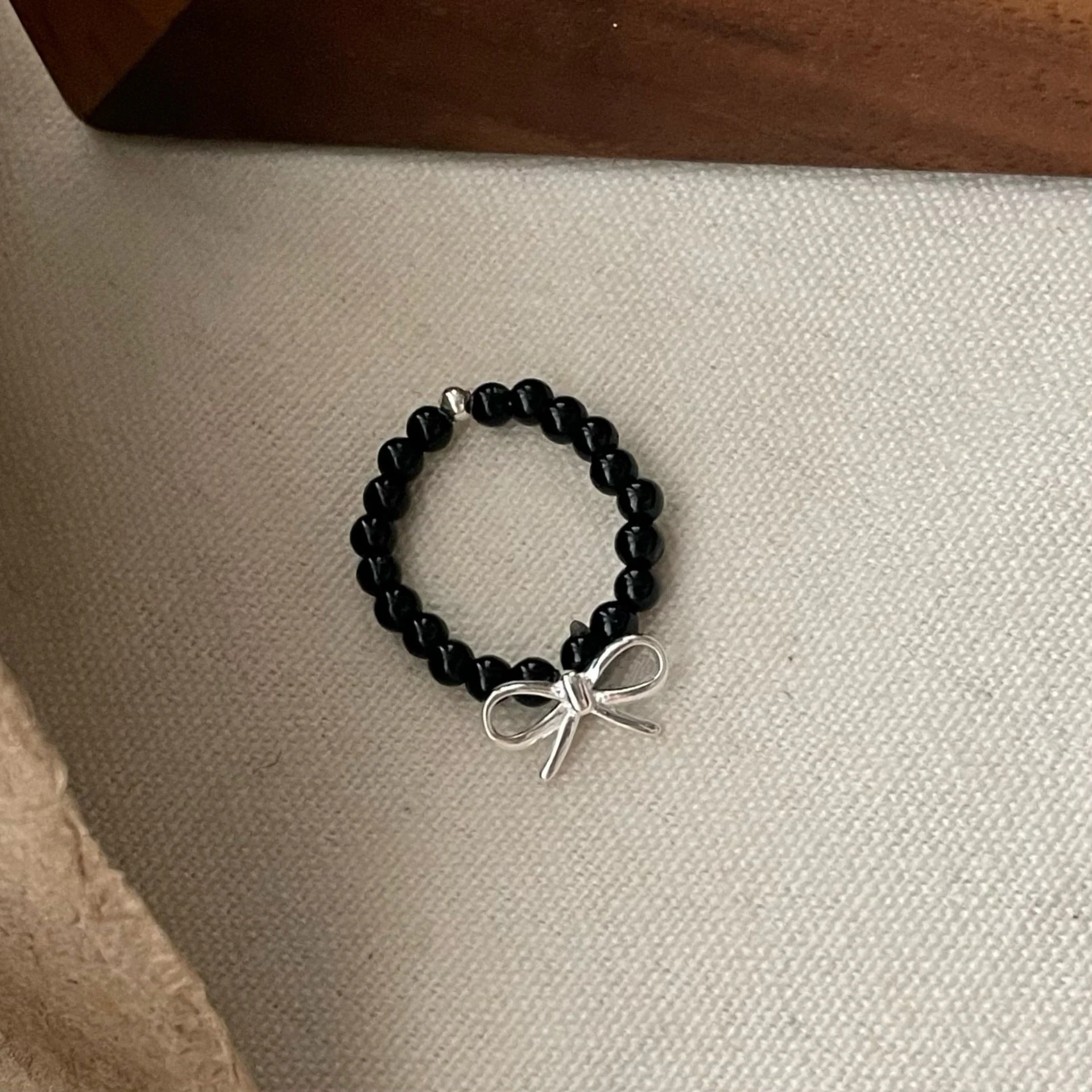 S925 Sterling Silver Bow Beaded Ring