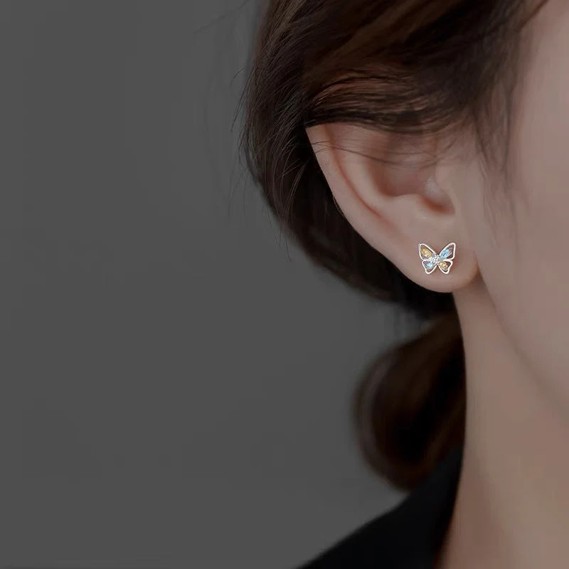 S999 sterling silver openwork butterfly earrings