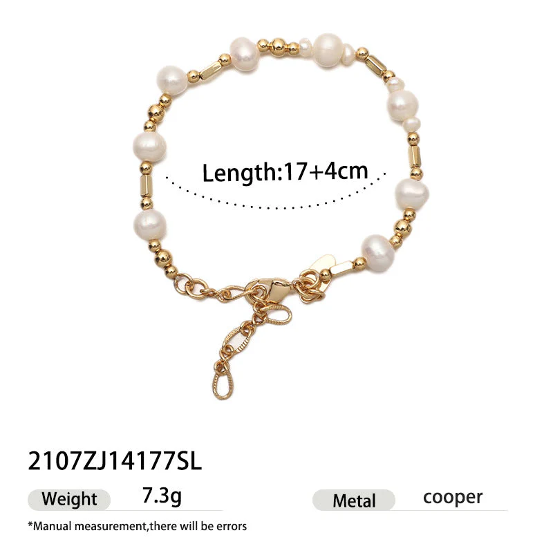 High color retention brass plating real gold natural real pearl bracelet