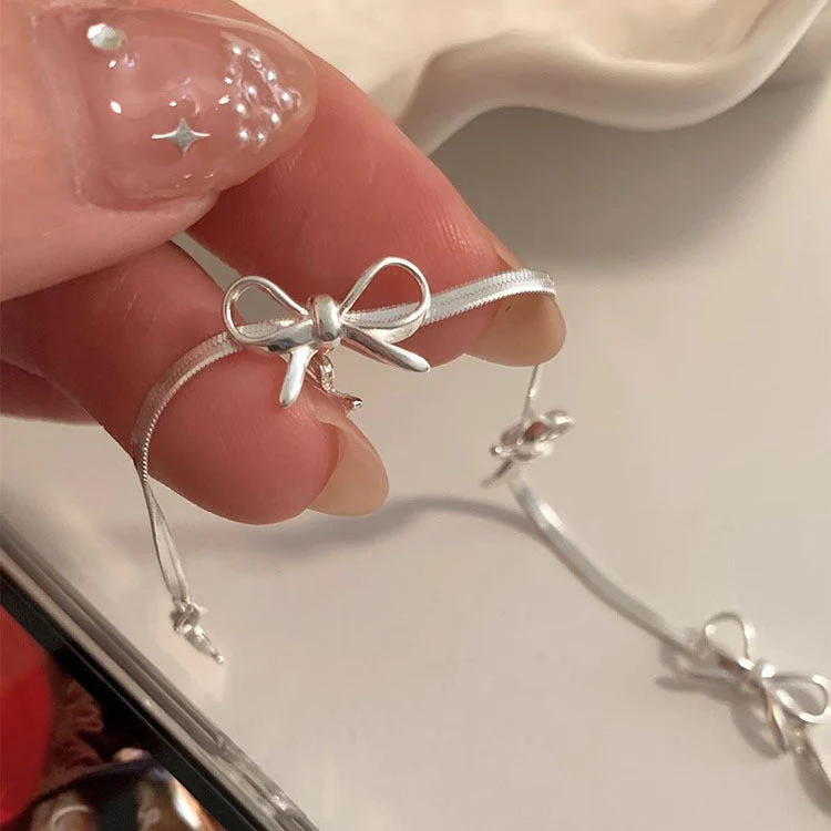 S925 Sterling Silver Bow Snake Bone Bracelet