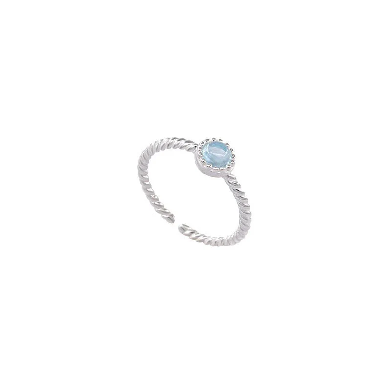 s925 sterling silver ice crack natural aquamarine ring