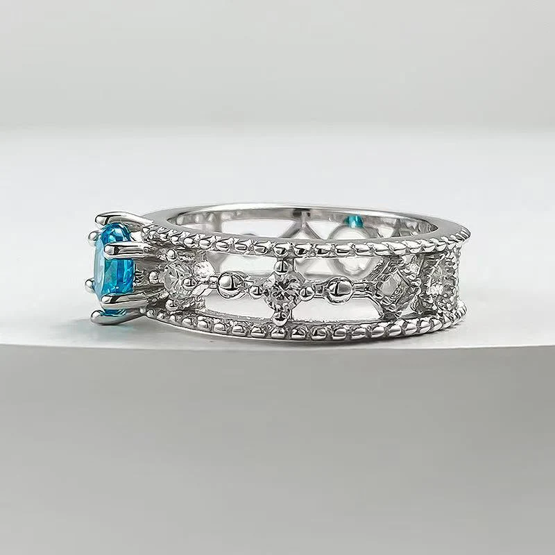 Sea Blue Diamond Hollow Out Design Ring