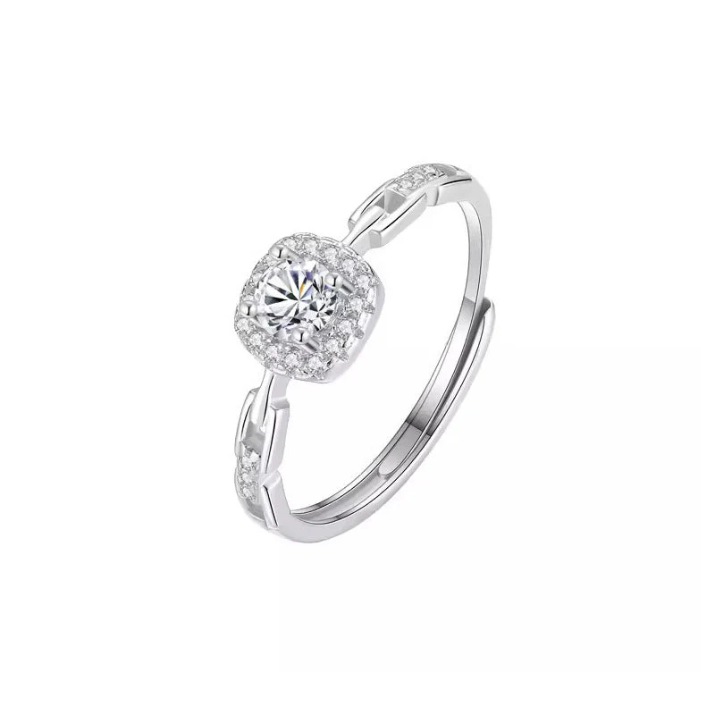 S925 Sterling Silver Zircon Square Diamond Chain Ring