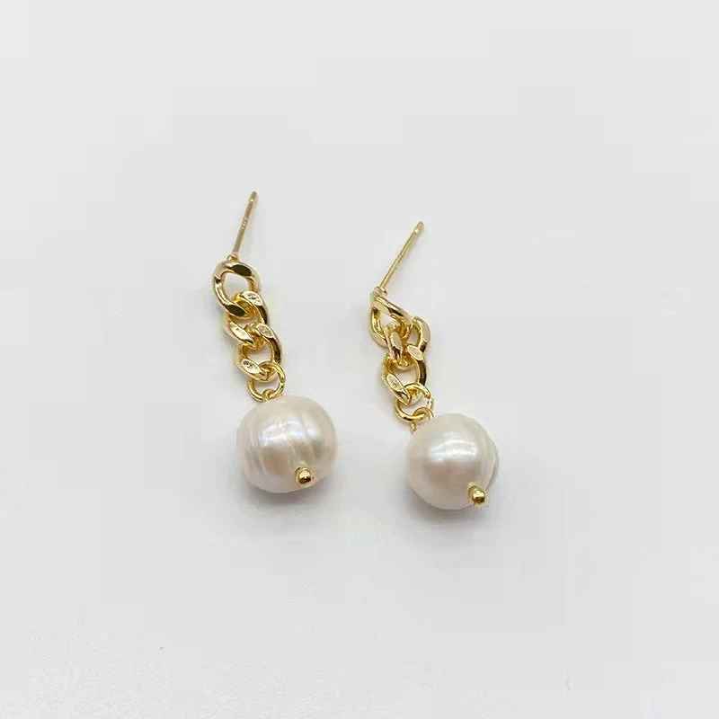 Natural freshwater pearl earrings S925 silver needle baroque irregular
