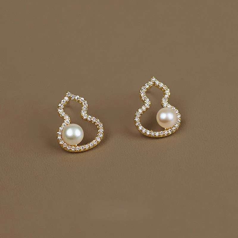 Hulu necklace earring set 925 silver needle pearl sparkling diamond