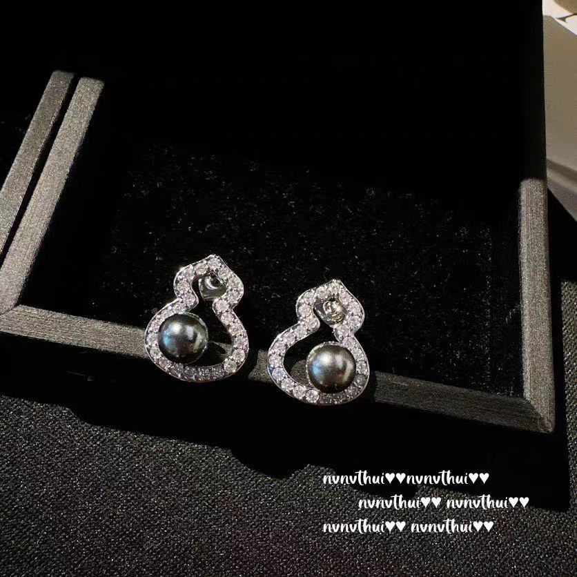 Hulu necklace earring set 925 silver needle pearl sparkling diamond