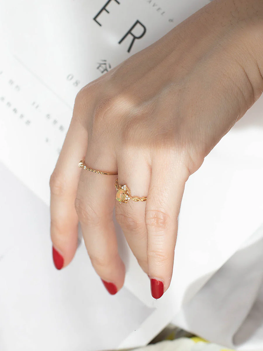 S925 silver plated 18K gold artificial opal ring
