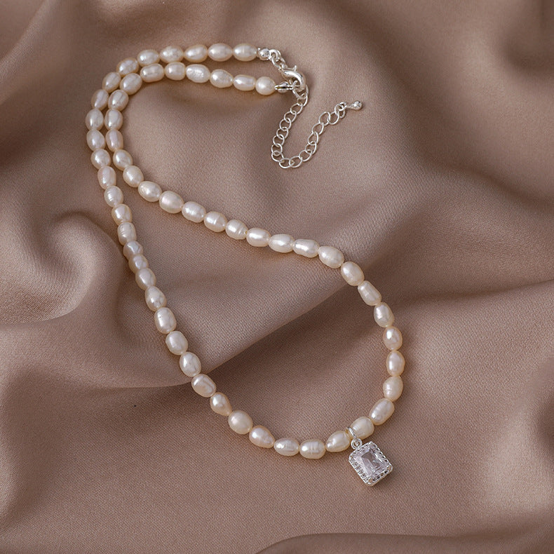 Freshwater pearl necklace Baroque irregular zircon sweater chain