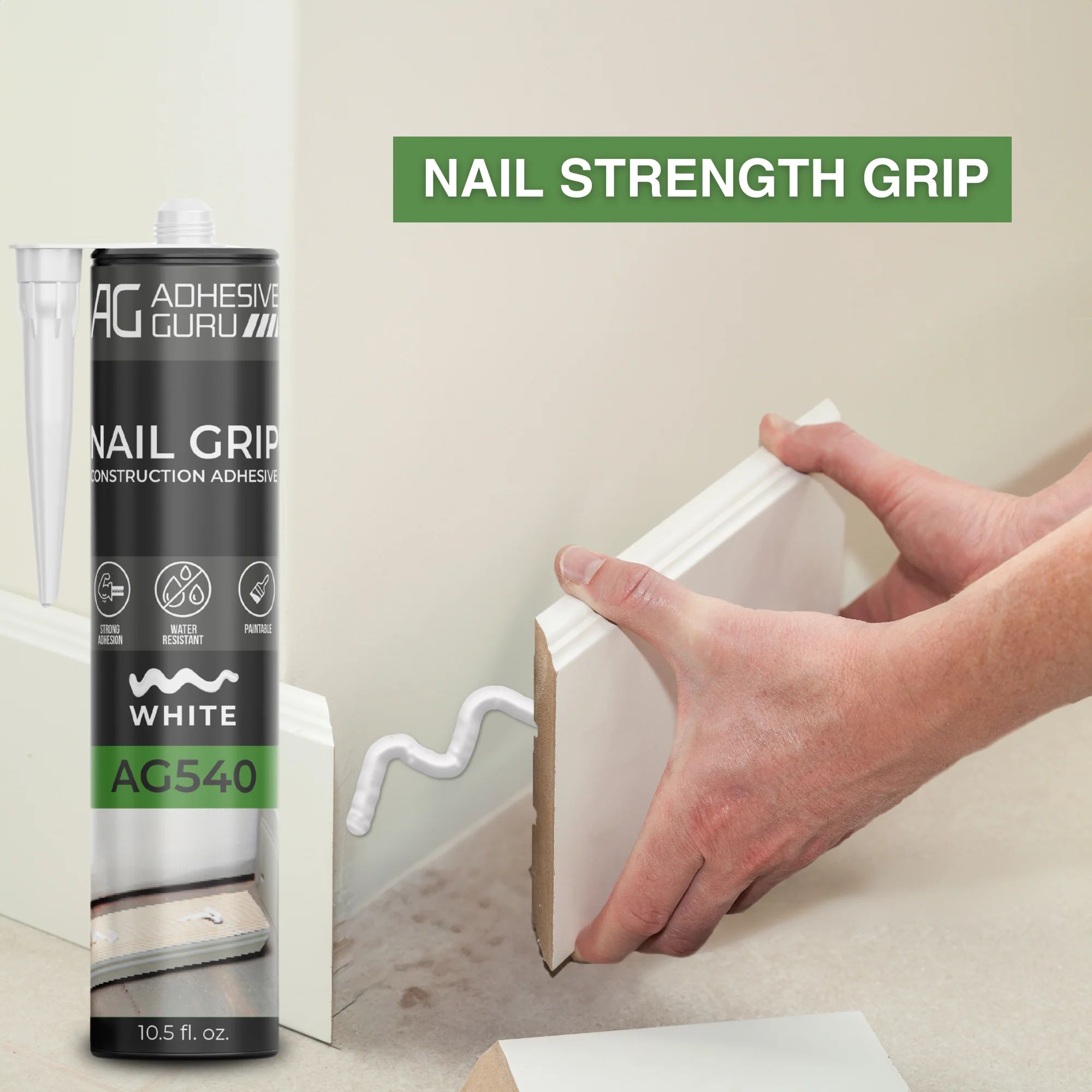 Nail Grip Construction Adhesive - 10.5 fl oz - White - ADHESIVE GURU - AG540