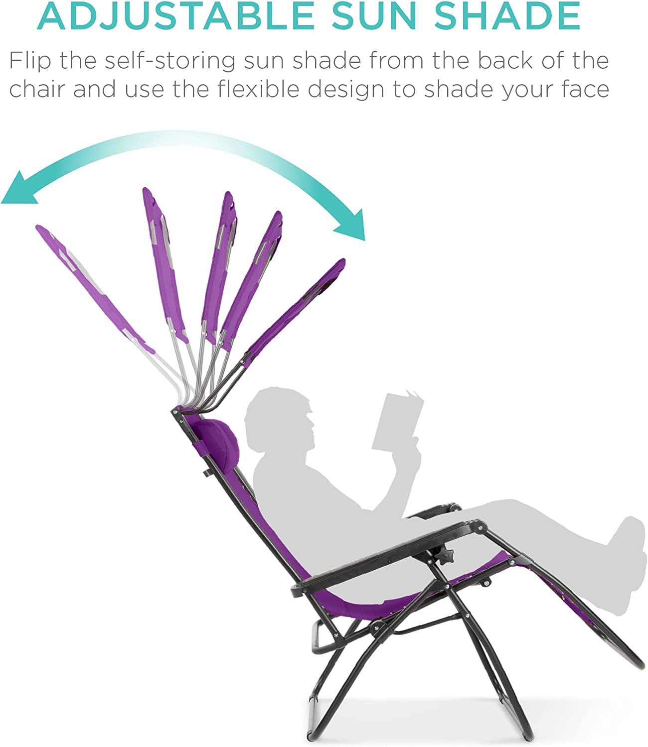 Folding Zero Gravity Outdoor Recliner Patio Lounge Chair w/Adjustable Canopy Shade, Headrest, Side Accessory Tray, Textilene Mesh - Beige