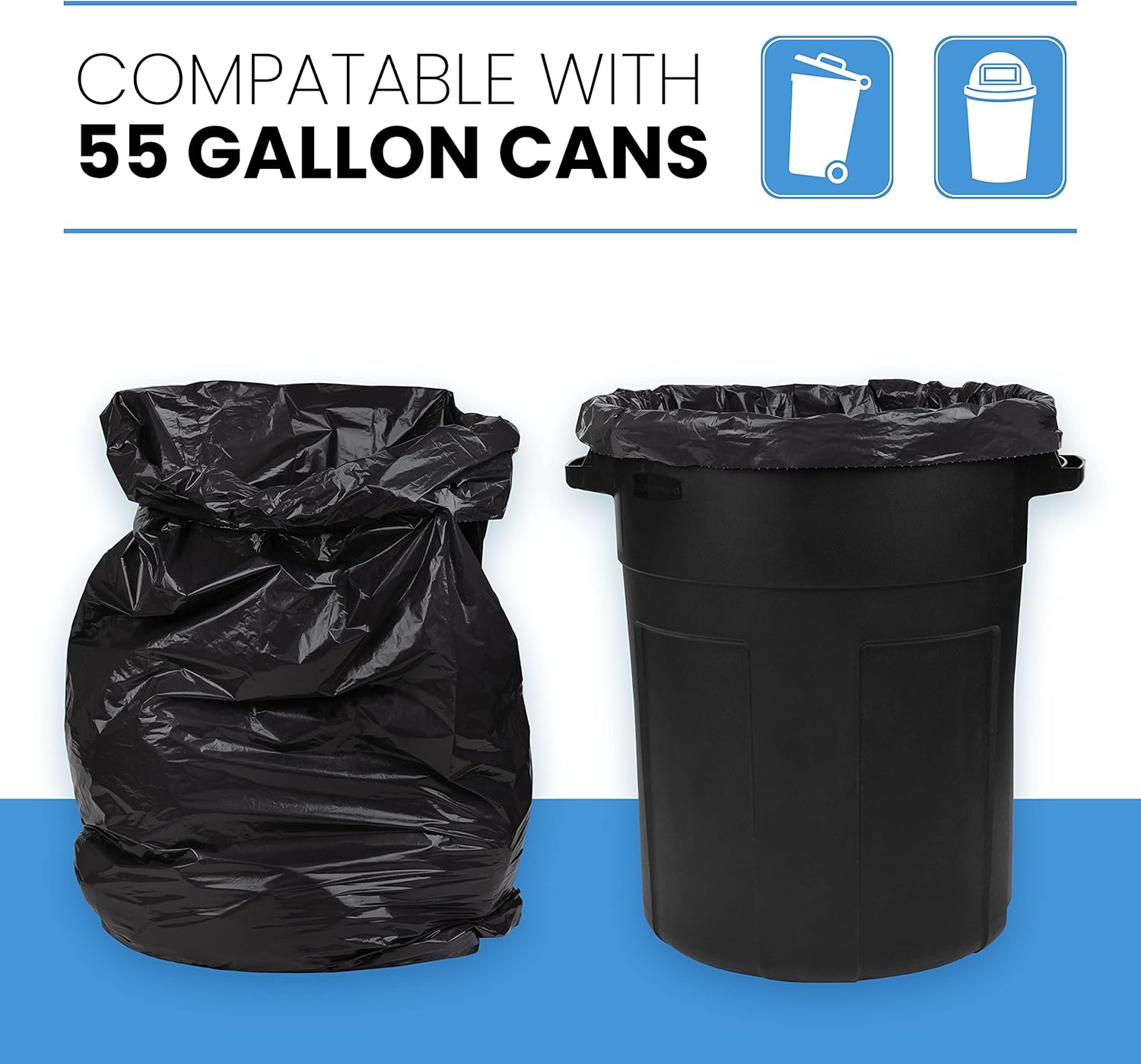 ToughBag 55 Gallon Trash Bags, 55-60 Gallon Trash Bags Heavy Duty (50 COUNT) - Large Black Trash Bags, 50-60 Gallon Garbage Bags for Contractors, Commercial, and Lawn, 35 x 55