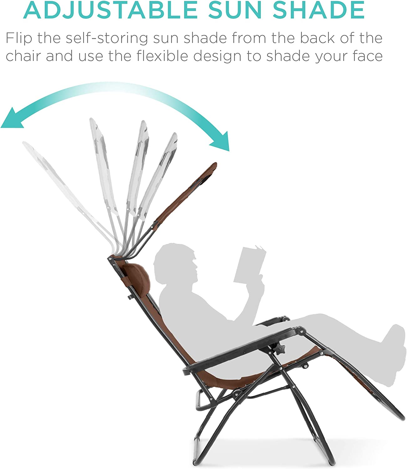 Folding Zero Gravity Outdoor Recliner Patio Lounge Chair w/Adjustable Canopy Shade, Headrest, Side Accessory Tray, Textilene Mesh - Beige