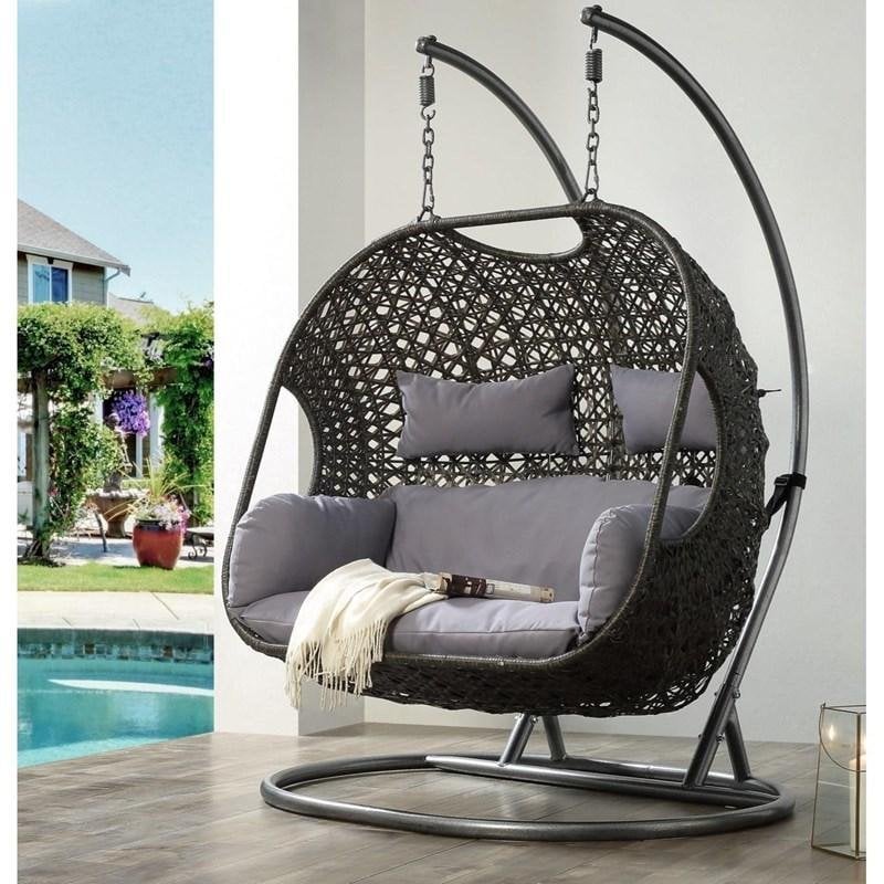 💝2024 HomeGood Solid Wood Wicker Swing Chair With Stand Rain Cover Included