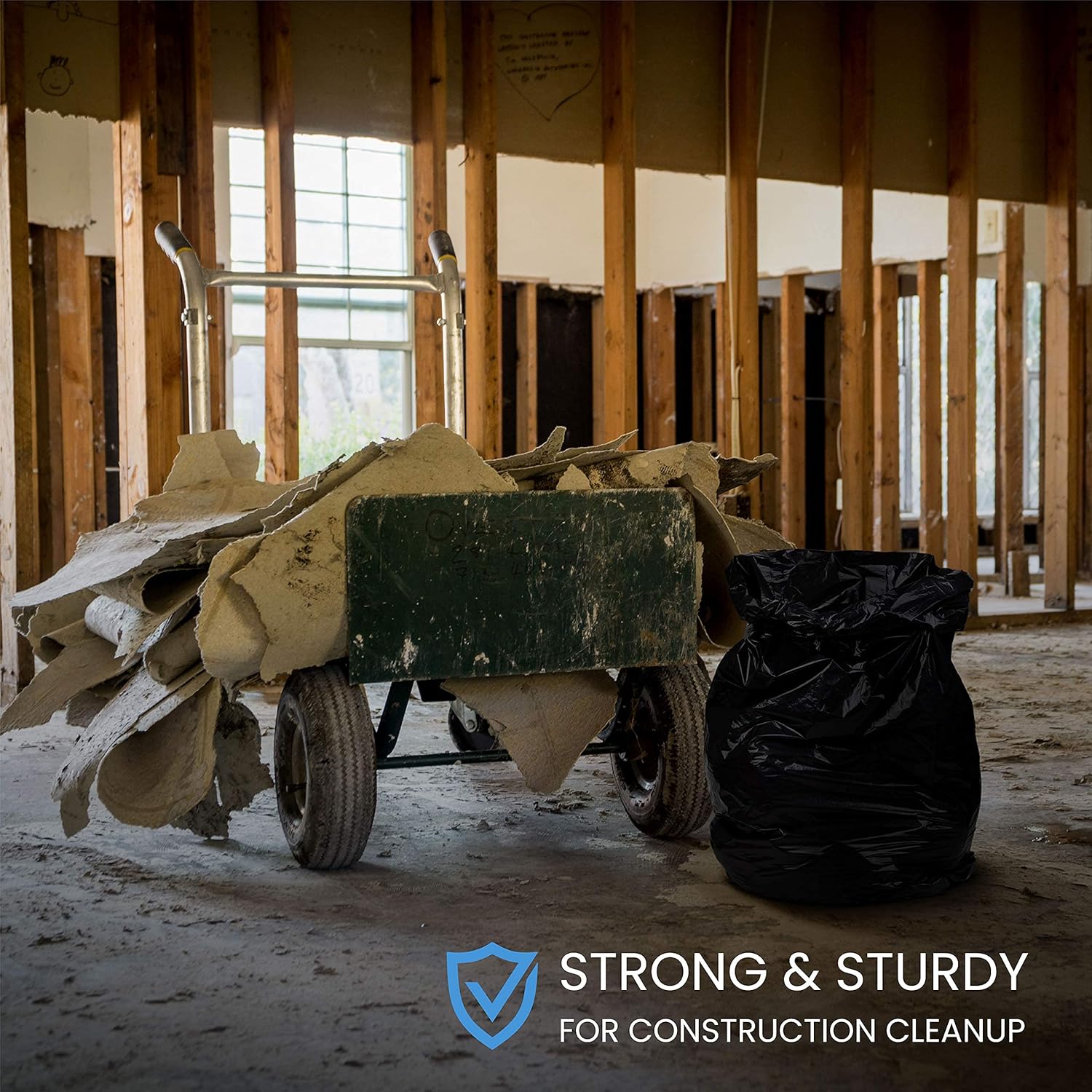 ToughBag 55 Gallon Trash Bags, 55-60 Gallon Trash Bags Heavy Duty (50 COUNT) - Large Black Trash Bags, 50-60 Gallon Garbage Bags for Contractors, Commercial, and Lawn, 35 x 55